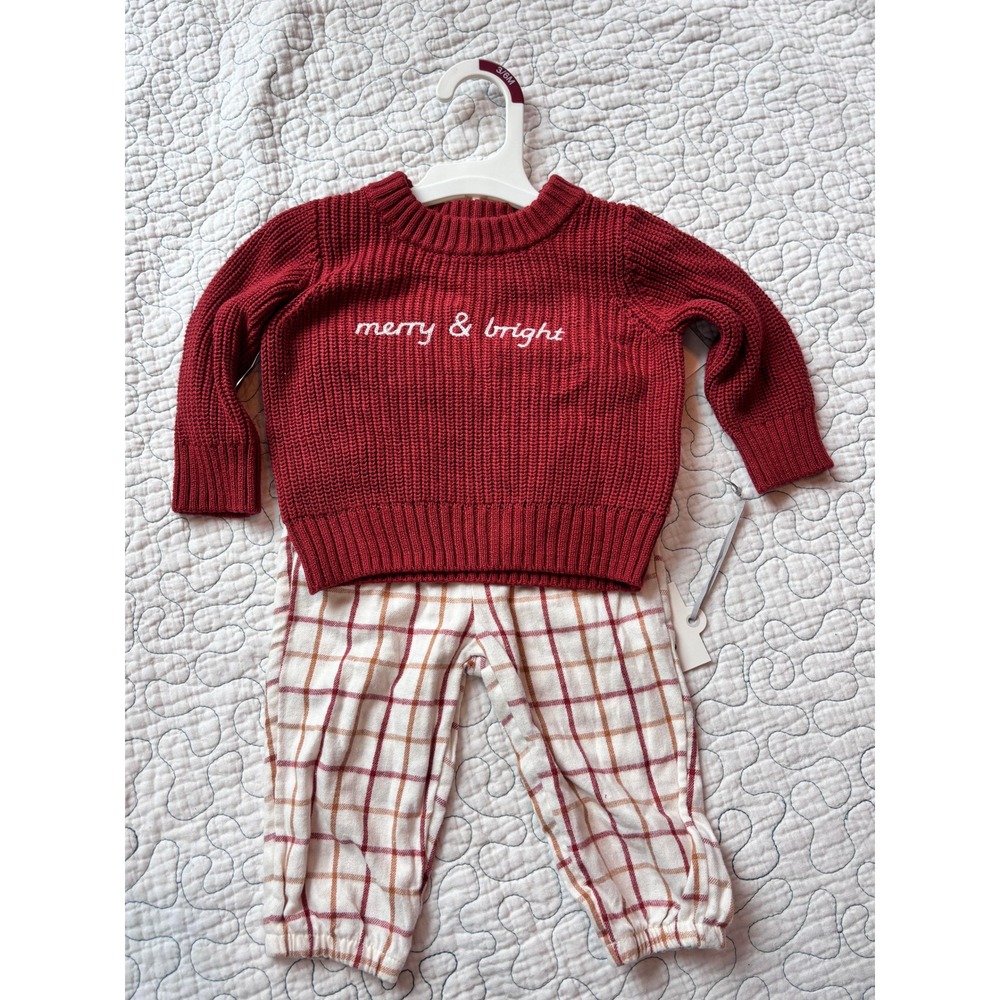 Cloud Island Baby 3-6 Months Merry & Bright Knit Sweater and Plaid Pants Set